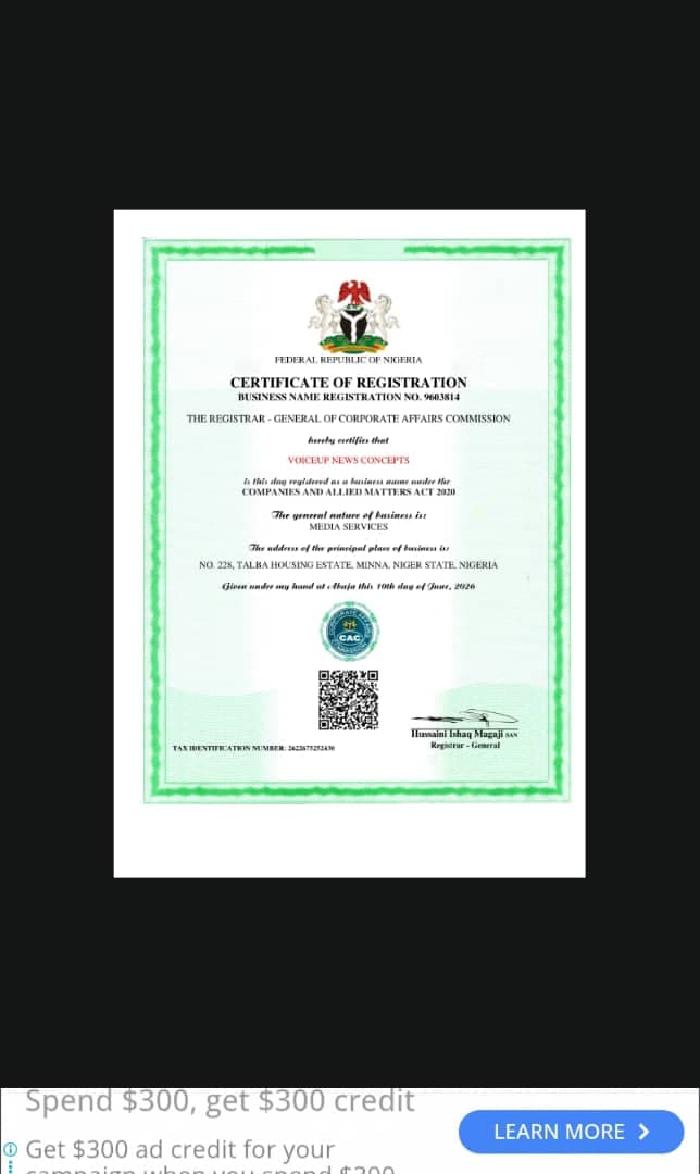 VoiceUp News CAC Certificate of Registration